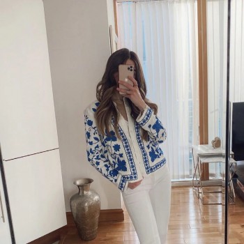 Women Cardigan Shirts New Embroidered Tops Streetwear Vintage Shirts 100% Cotton Loose